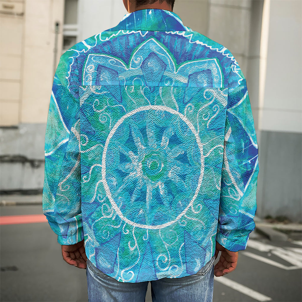 Blue Vishuddha Chakra Mandala Print Men's Shirt Jacket