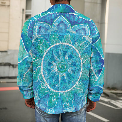 Blue Vishuddha Chakra Mandala Print Men's Shirt Jacket