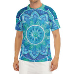 Blue Vishuddha Chakra Mandala Print Men's Short Sleeve Rash Guard