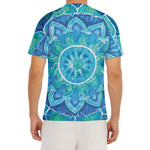 Blue Vishuddha Chakra Mandala Print Men's Short Sleeve Rash Guard
