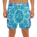 Blue Vishuddha Chakra Mandala Print Men's Split Running Shorts