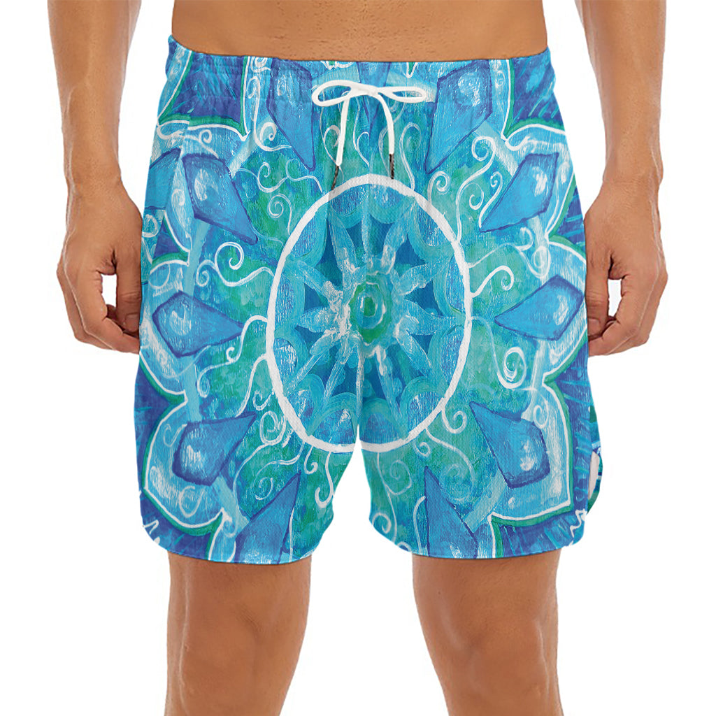 Blue Vishuddha Chakra Mandala Print Men's Split Running Shorts