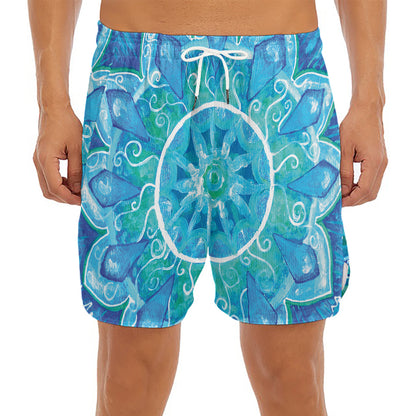 Blue Vishuddha Chakra Mandala Print Men's Split Running Shorts