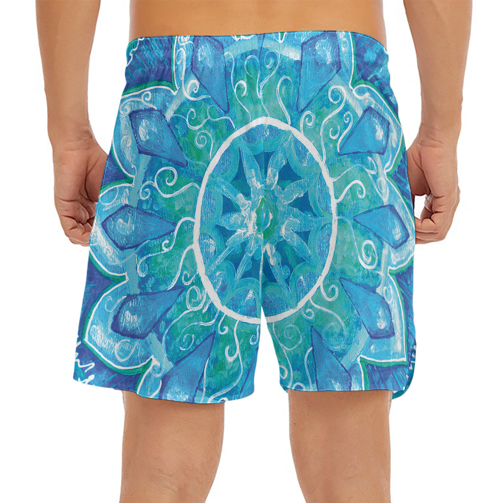 Blue Vishuddha Chakra Mandala Print Men's Split Running Shorts