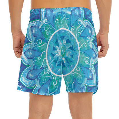 Blue Vishuddha Chakra Mandala Print Men's Split Running Shorts