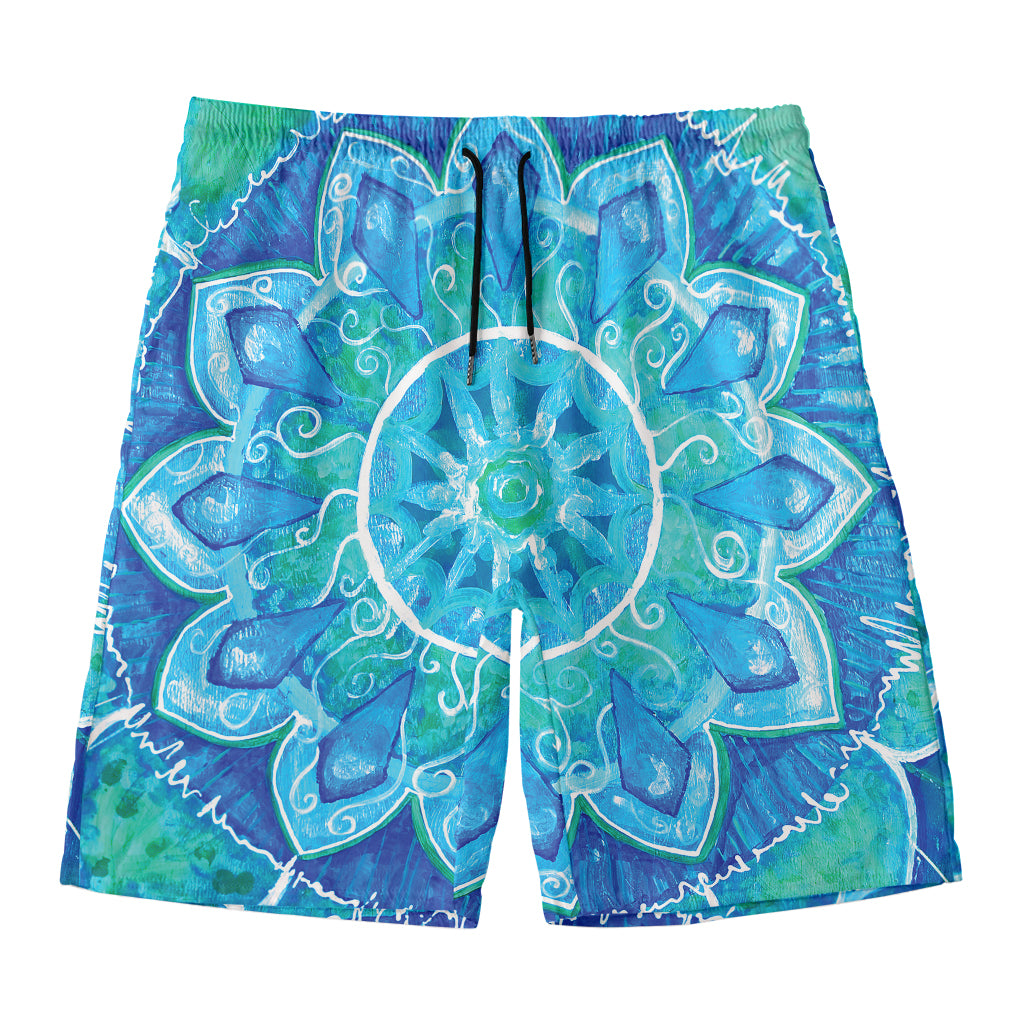 Blue Vishuddha Chakra Mandala Print Men's Swim Trunks