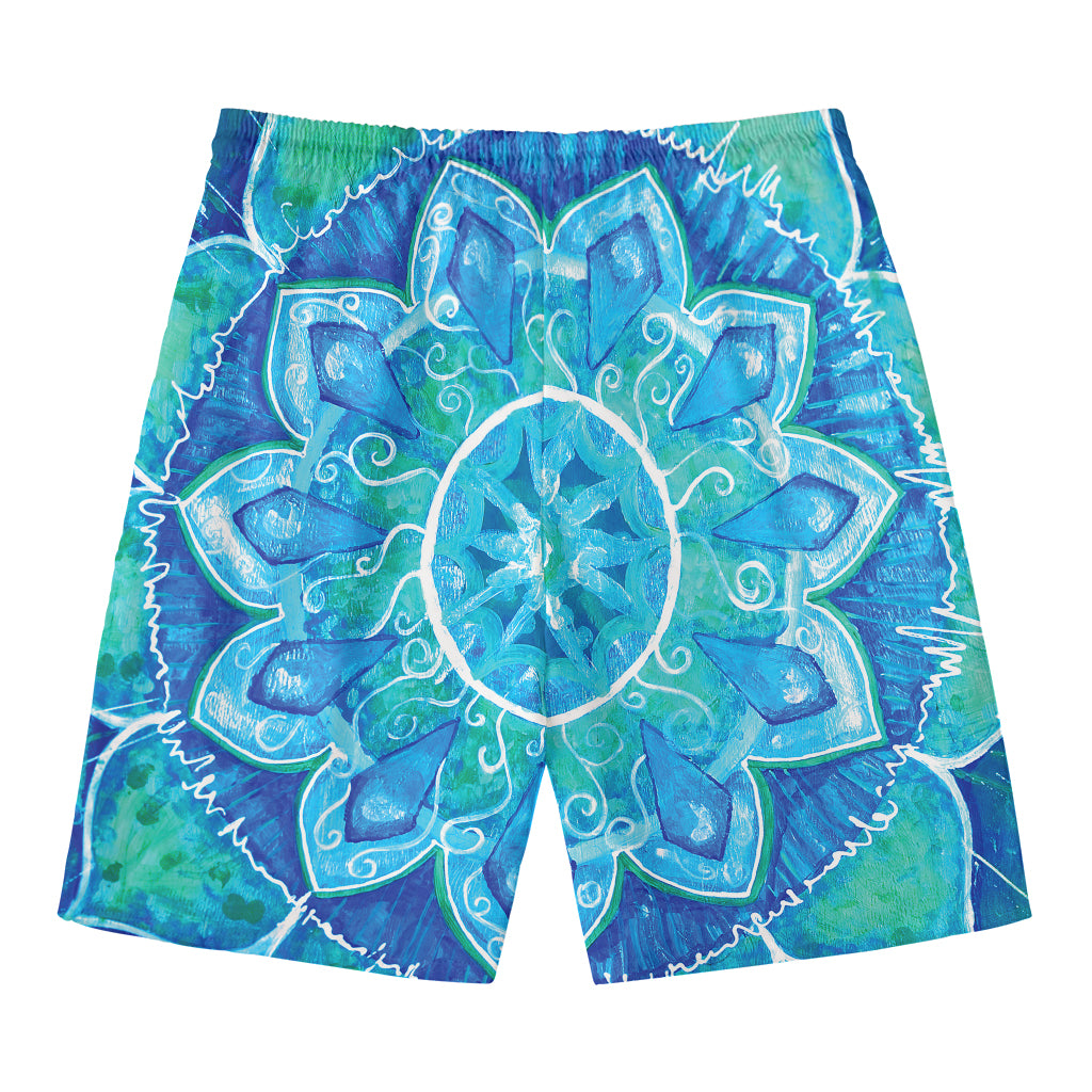 Blue Vishuddha Chakra Mandala Print Men's Swim Trunks