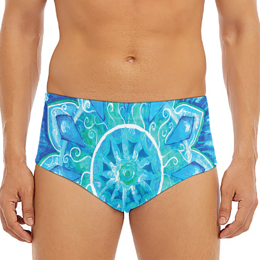 Blue Vishuddha Chakra Mandala Print Men's Triangle Swim Briefs