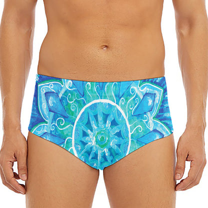 Blue Vishuddha Chakra Mandala Print Men's Triangle Swim Briefs
