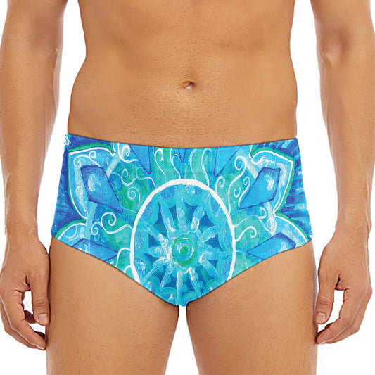 Blue Vishuddha Chakra Mandala Print Men's Triangle Swim Briefs
