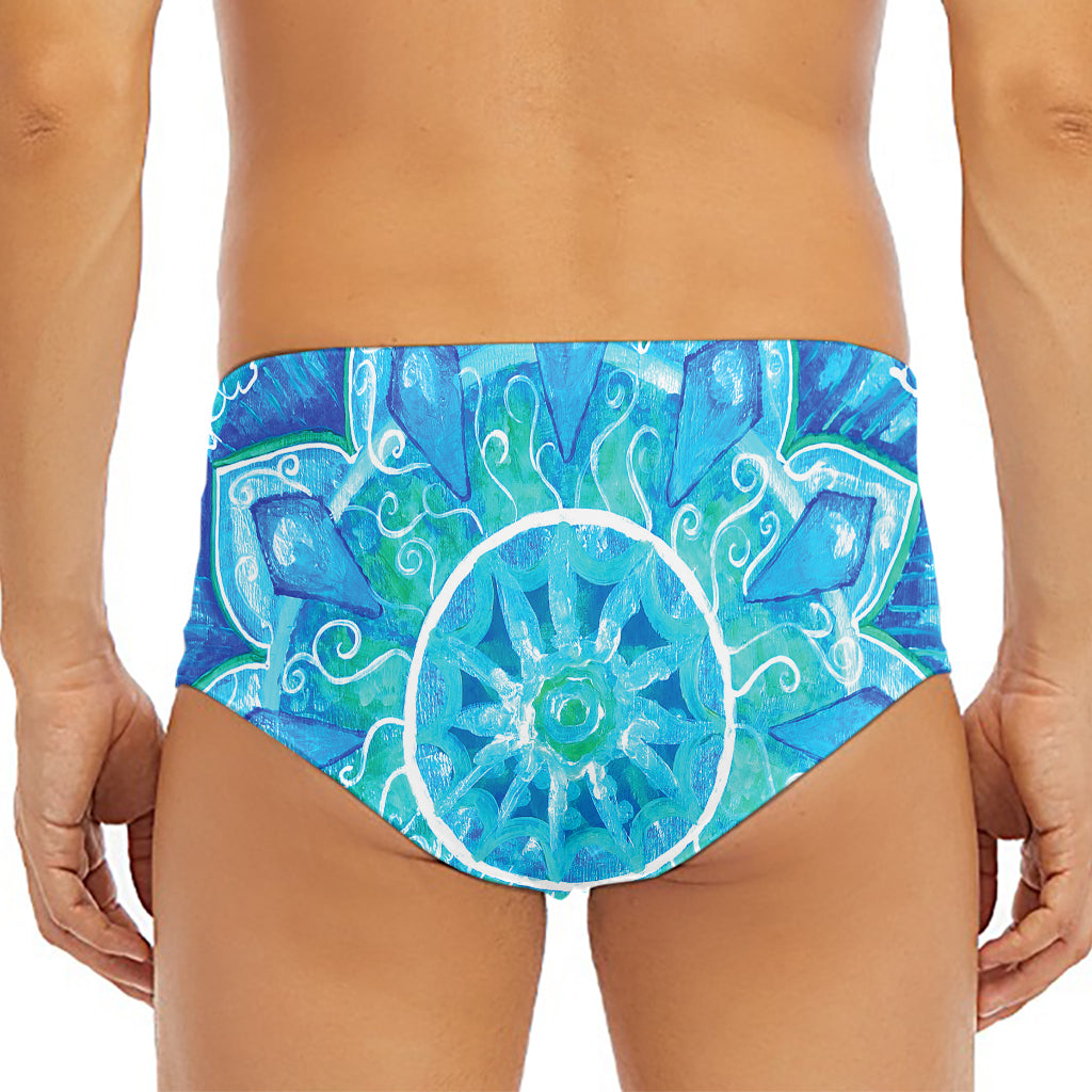 Blue Vishuddha Chakra Mandala Print Men's Triangle Swim Briefs