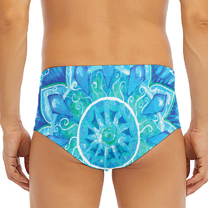 Blue Vishuddha Chakra Mandala Print Men's Triangle Swim Briefs