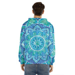Blue Vishuddha Chakra Mandala Print Men's Velvet Pullover Hoodie