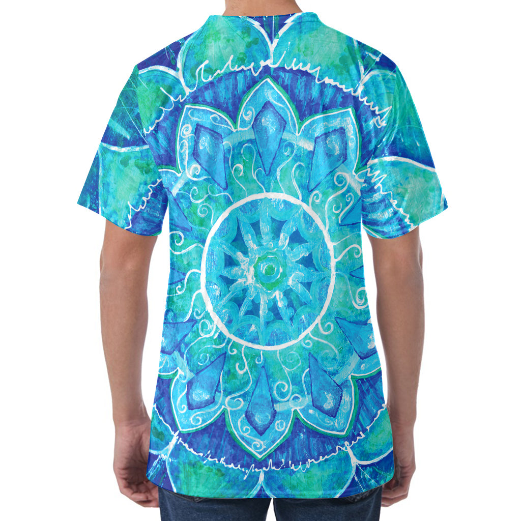 Blue Vishuddha Chakra Mandala Print Men's Velvet T-Shirt