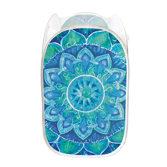 Blue Vishuddha Chakra Mandala Print Mesh Laundry Hamper