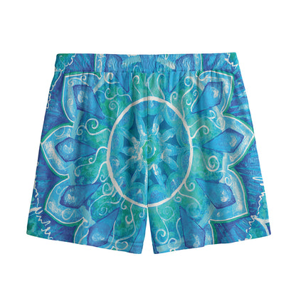 Blue Vishuddha Chakra Mandala Print Mesh Shorts