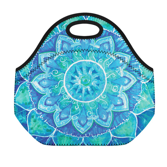 Blue Vishuddha Chakra Mandala Print Neoprene Lunch Bag