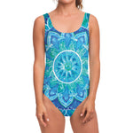 Blue Vishuddha Chakra Mandala Print One Piece Swimsuit