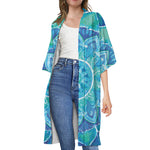 Blue Vishuddha Chakra Mandala Print Open Front Beach Cover Up