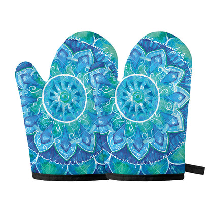 Blue Vishuddha Chakra Mandala Print Oven Mitts