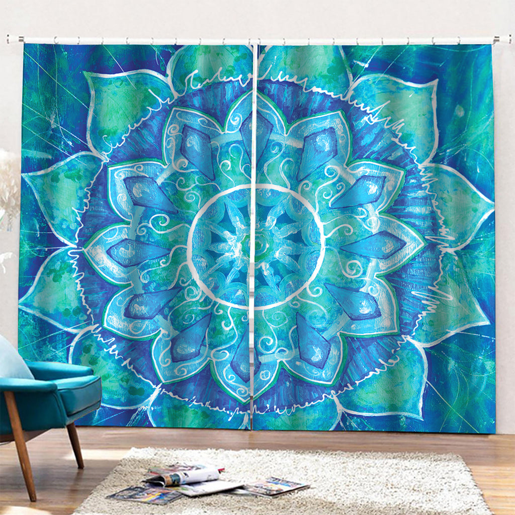 Blue Vishuddha Chakra Mandala Print Pencil Pleat Curtains