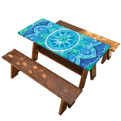 Blue Vishuddha Chakra Mandala Print Picnic Table Cover