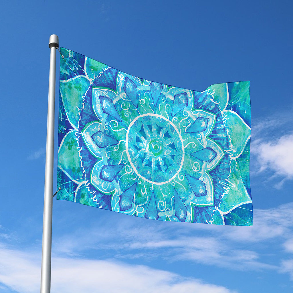 Blue Vishuddha Chakra Mandala Print Polyester Flag