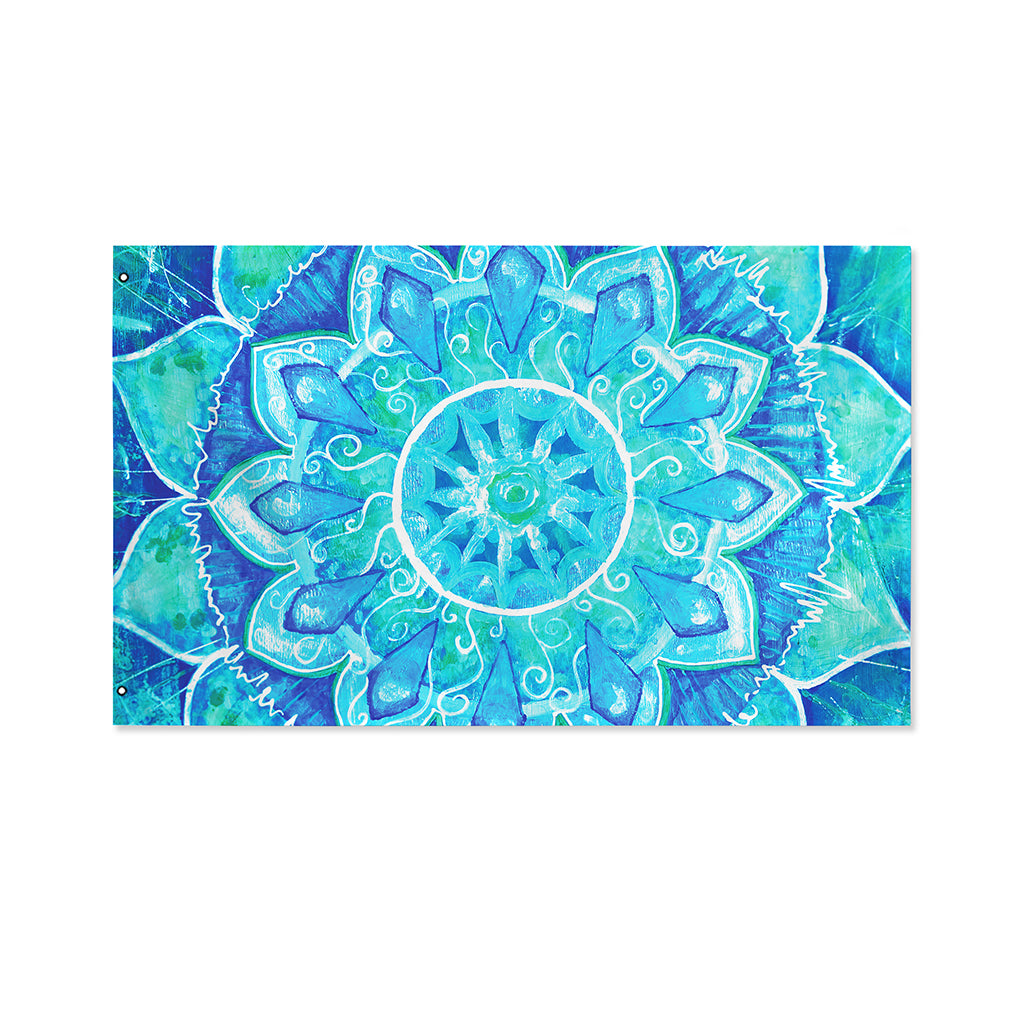 Blue Vishuddha Chakra Mandala Print Polyester Flag