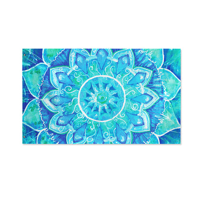 Blue Vishuddha Chakra Mandala Print Polyester Flag