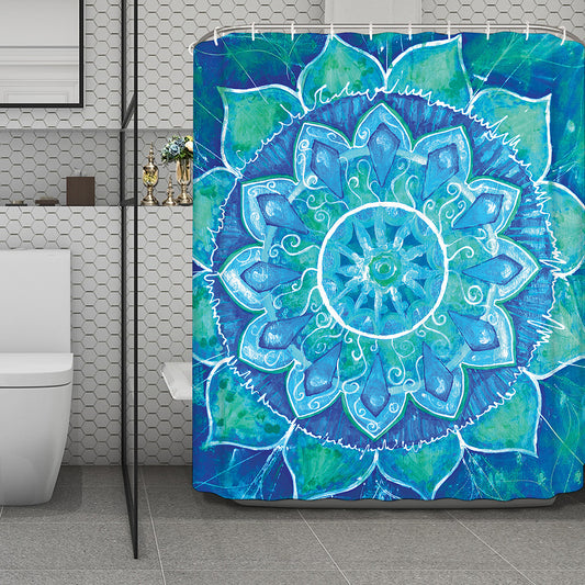 Blue Vishuddha Chakra Mandala Print Polyester Shower Curtain