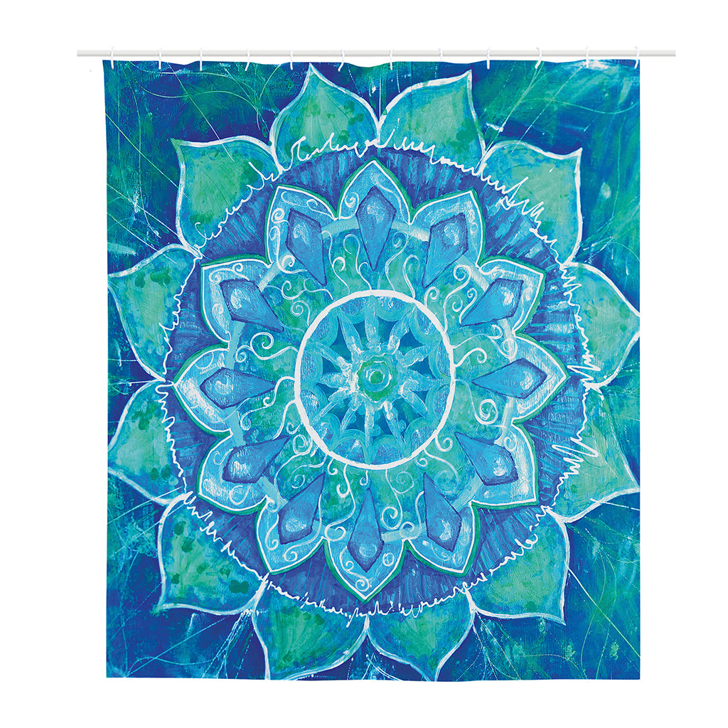 Blue Vishuddha Chakra Mandala Print Polyester Shower Curtain