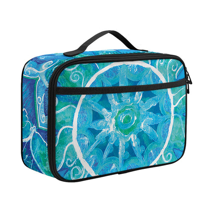 Blue Vishuddha Chakra Mandala Print Portable Lunch Bag