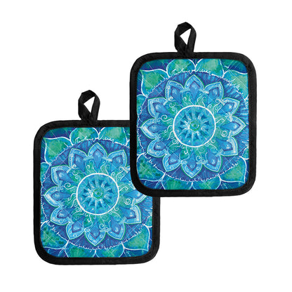 Blue Vishuddha Chakra Mandala Print Pot Holders