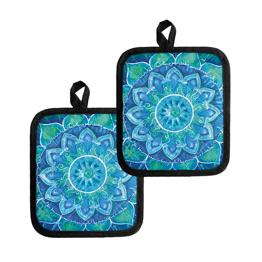 Blue Vishuddha Chakra Mandala Print Pot Holders