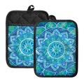 Blue Vishuddha Chakra Mandala Print Pot Holders With Pocket