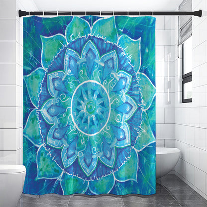 Blue Vishuddha Chakra Mandala Print Premium Shower Curtain