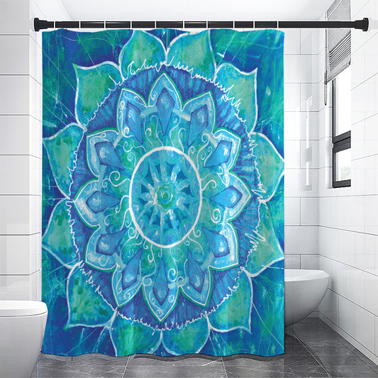 Blue Vishuddha Chakra Mandala Print Premium Shower Curtain
