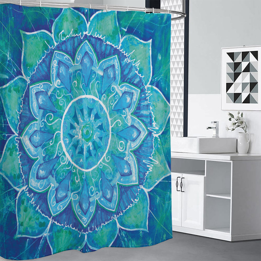 Blue Vishuddha Chakra Mandala Print Premium Shower Curtain