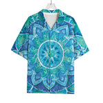 Blue Vishuddha Chakra Mandala Print Rayon Hawaiian Shirt