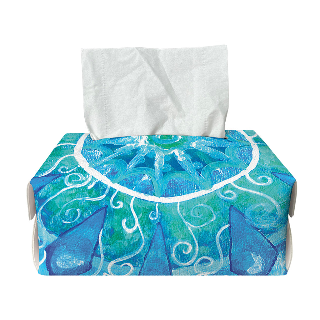 Blue Vishuddha Chakra Mandala Print Rectangle Tissue Box Cover