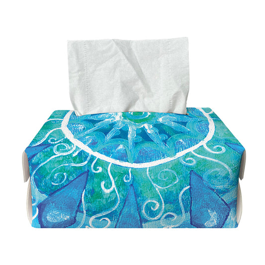 Blue Vishuddha Chakra Mandala Print Rectangle Tissue Box Cover