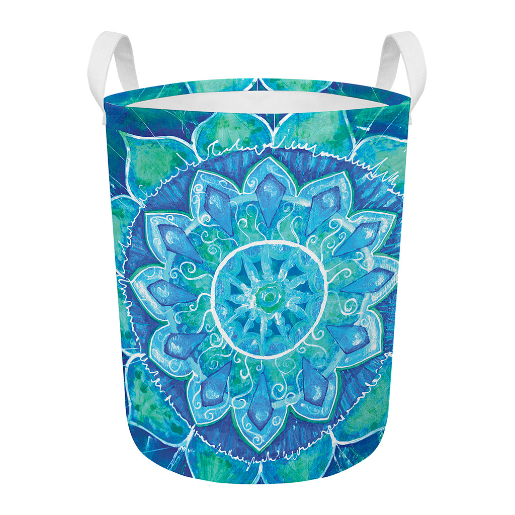 Blue Vishuddha Chakra Mandala Print Round Laundry Basket