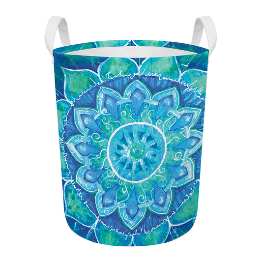 Blue Vishuddha Chakra Mandala Print Round Laundry Basket