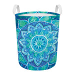 Blue Vishuddha Chakra Mandala Print Round Laundry Basket