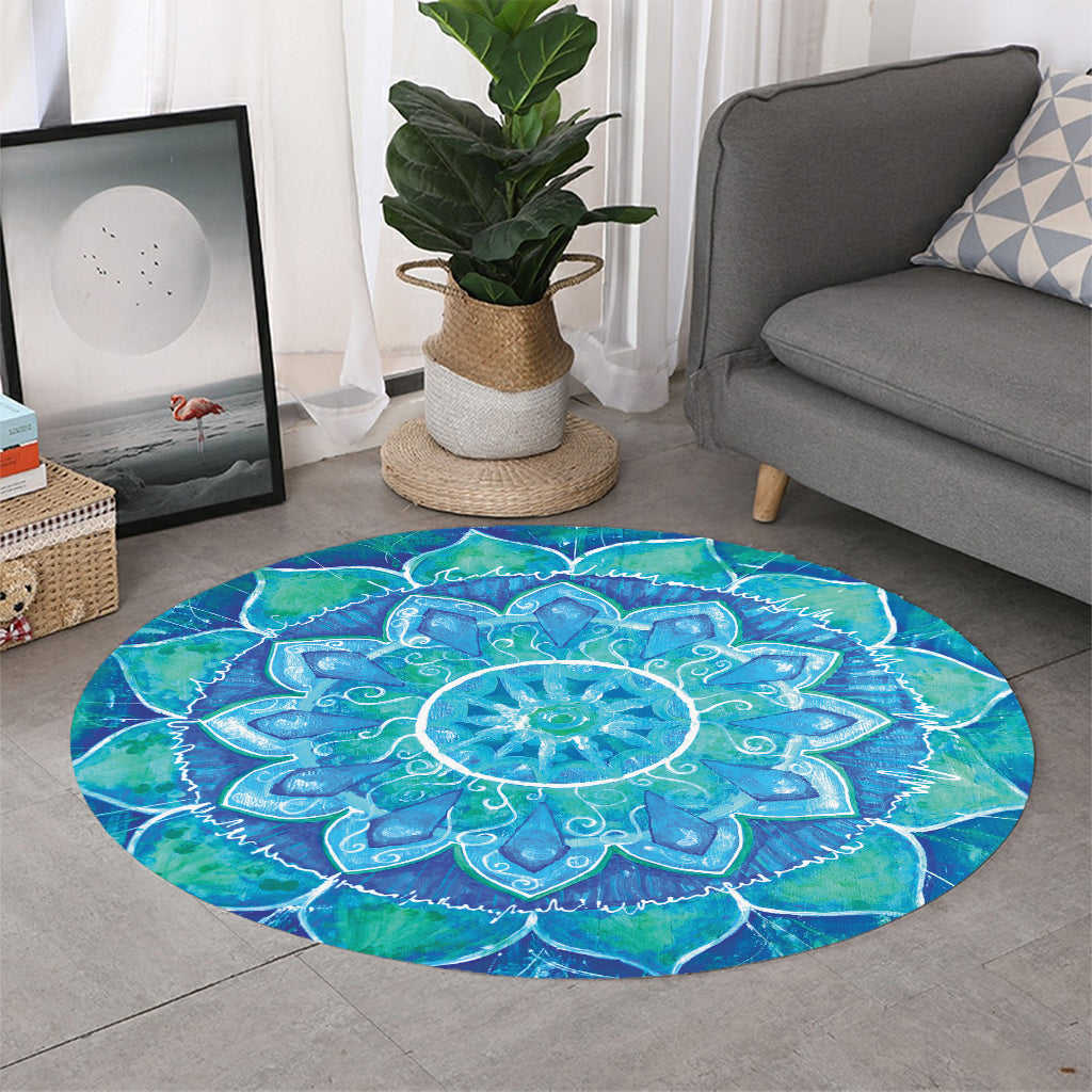 Blue Vishuddha Chakra Mandala Print Round Rug