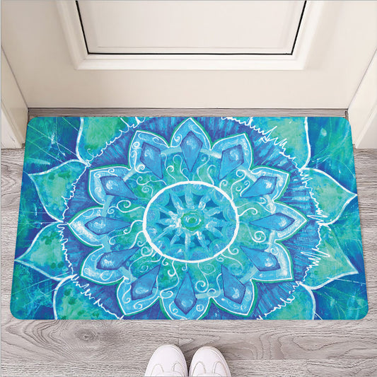 Blue Vishuddha Chakra Mandala Print Rubber Doormat