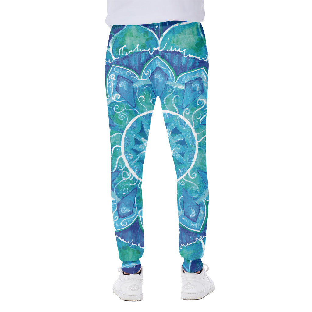 Blue Vishuddha Chakra Mandala Print Scuba Joggers