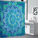 Blue Vishuddha Chakra Mandala Print Shower Curtain