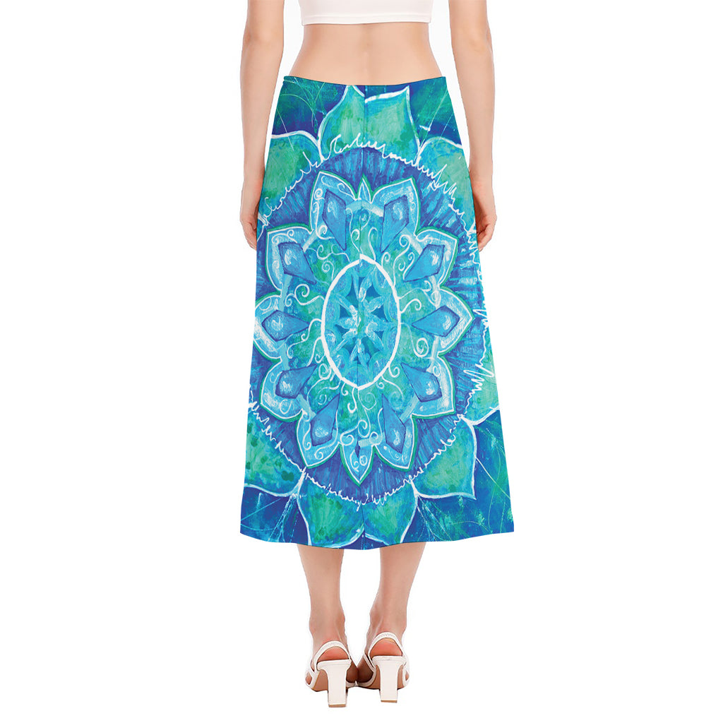 Blue Vishuddha Chakra Mandala Print Side Slit Midi Skirt