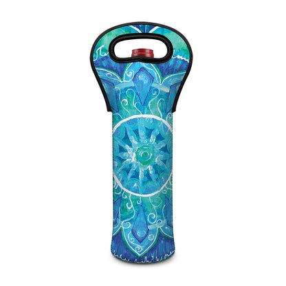 Blue Vishuddha Chakra Mandala Print Single Neoprene Wine Tote
